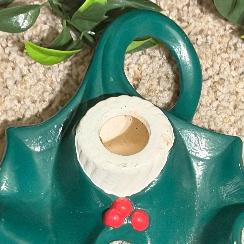 Vintage Holland Mold  Green Holly Leaf Candle Holder